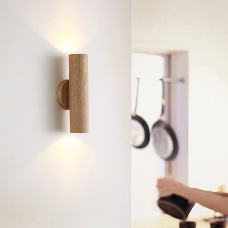 Contemporary Wood Wall Light Cylinder Lighting for Living Room
