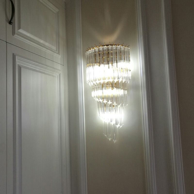 Crystal Tiered Sconce Light Fixture Simplicity Style Clear Wall Lighting Fixture