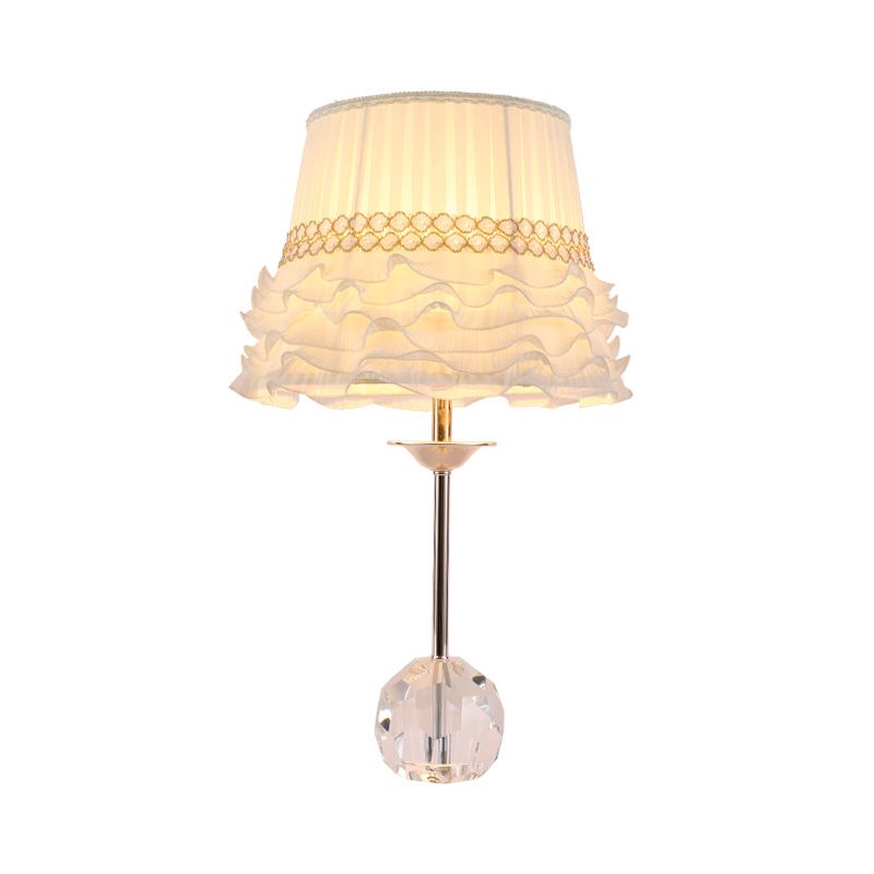 White Flare Task Light Modern 1 Bulb Fabric Reading Lamp with Ball Clear Crystal Base