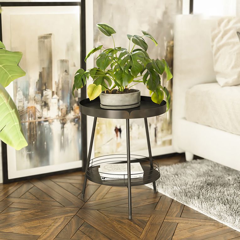 21.6" Tall Round Tray Top Side Table Mental 3 Legs End Table with Shelf