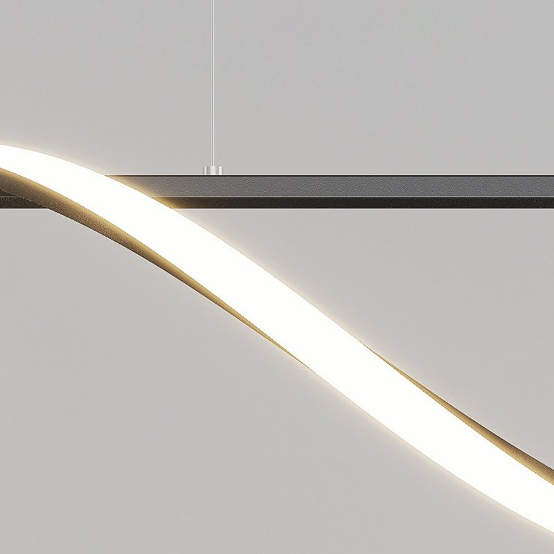 Modern LED Linear Ceiling Pendant in Black / Gold Metal and Glass Kitchen Island Light