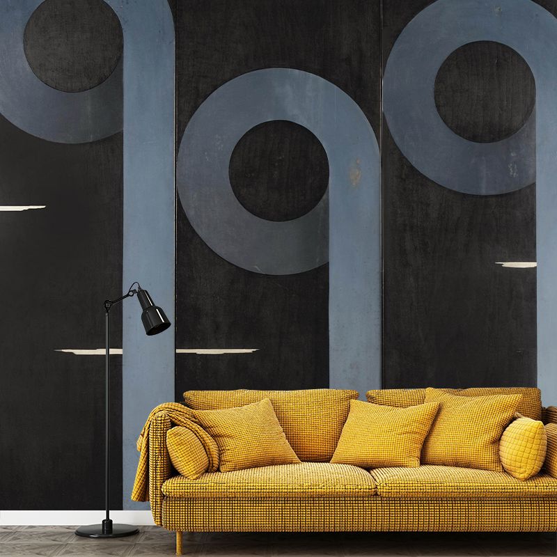 Musical Note Wall Paper Murals Surrealism Non-Woven Fabric Wall Art in Blue on Black