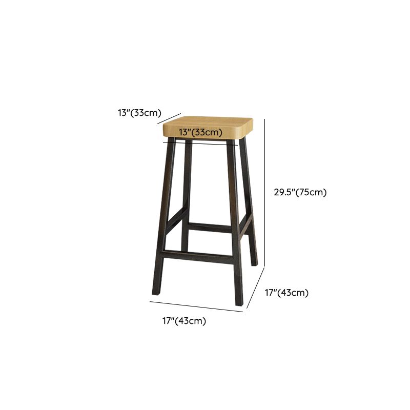 Modern Armless Counter Stool Pine Wood Bar Stool with Pedal for Cafe