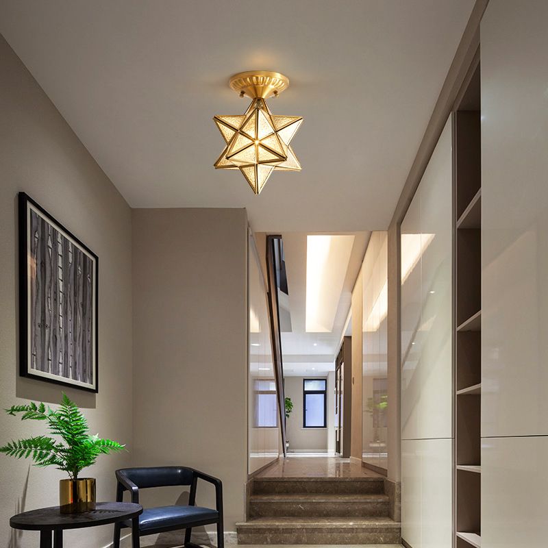 Luz de semi descarga de vidrio de ondulación en forma de estrella de 1 luces de comedor de 1 luces montura de techo de techo en oro