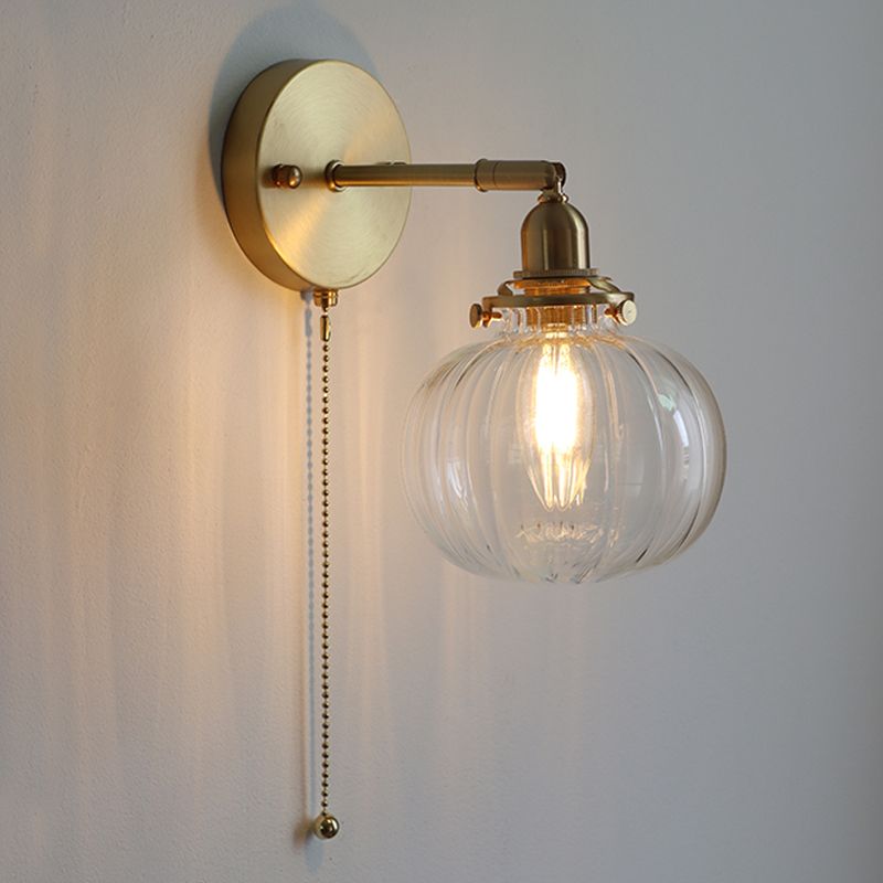Lampada da parete a parete a sfera in stile industriale 1 illuminazione montata a parete leggera in oro