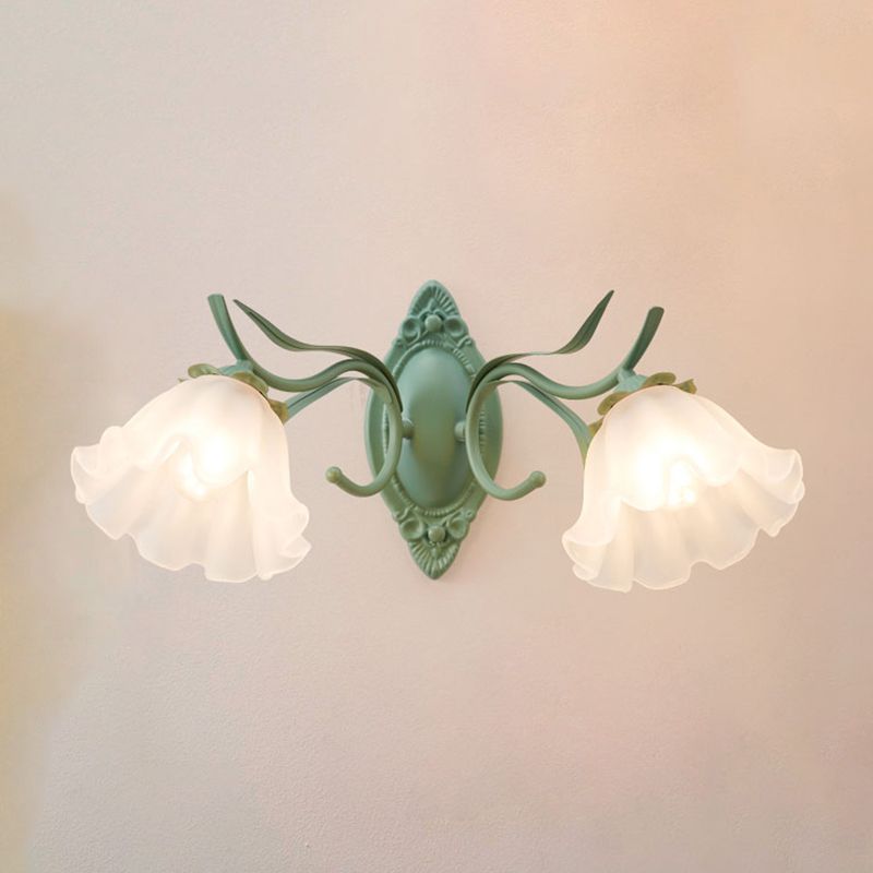 Iron and Glass Wall Light Fixture in Green & White 1 / 2 - Light Wall Sconce