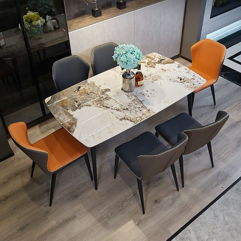 Tavolo da pranzo in pietra sinterizzato moderno beige tavolo da pranzo a forma di rettangolo con 4 gambe
