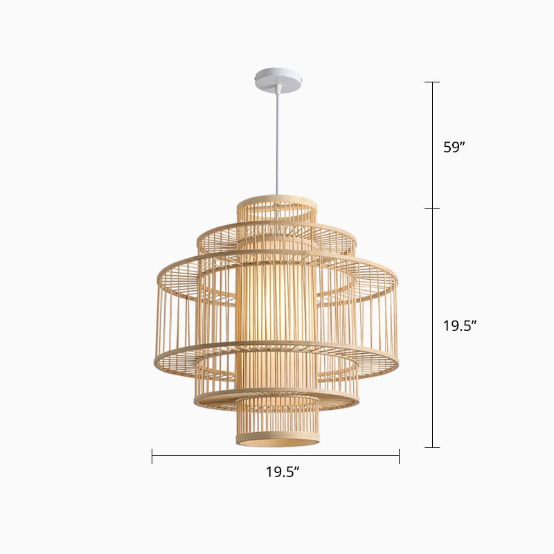 Bamboo Handcrafted Shade Ceiling Light Asian Style 1 Bulb Wood Hanging Light Fixture