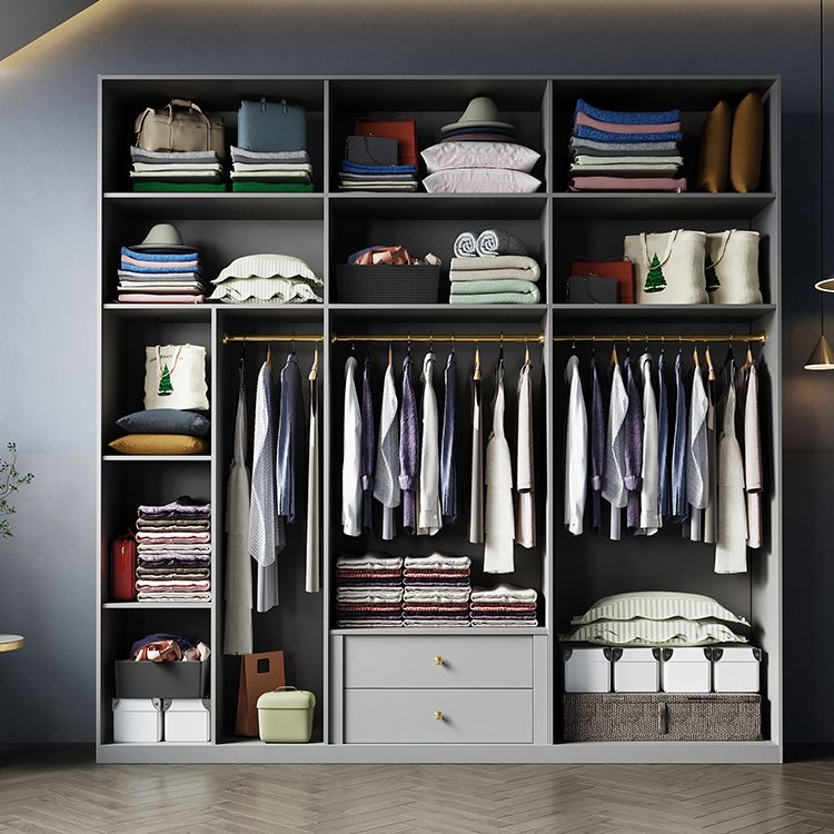 Contemporary Style Wardrobe Gray Colour Wooden Wardrobe Closet With Shelves