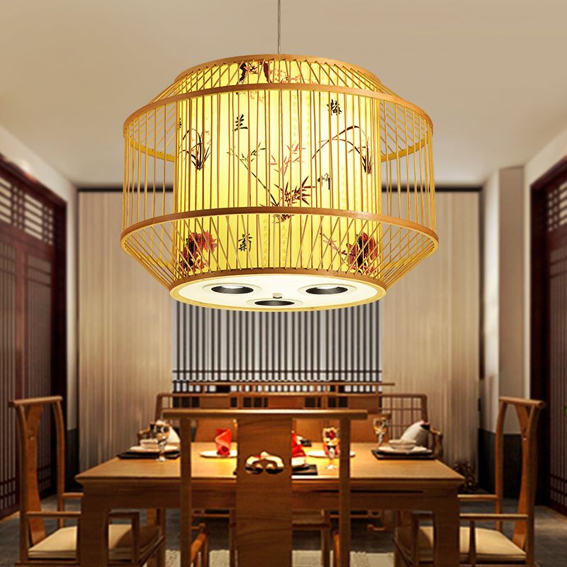 1-Light Bamboo Suspension Pendant Light Chinese Down Mini Pendant for Dining Room