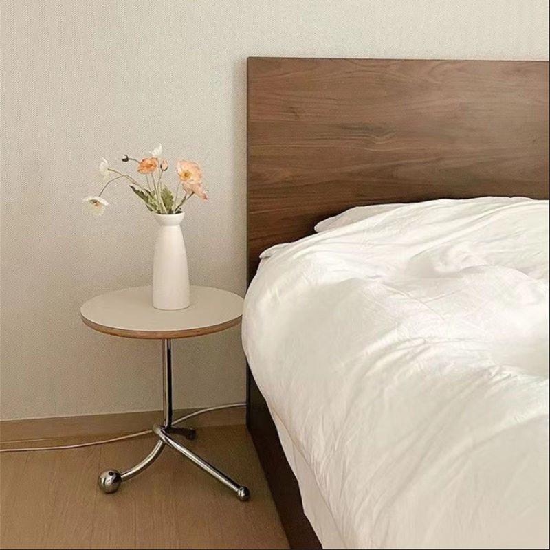 Modern Steel 3 Legs End Table Dia 11" Wood Top Bedside Table