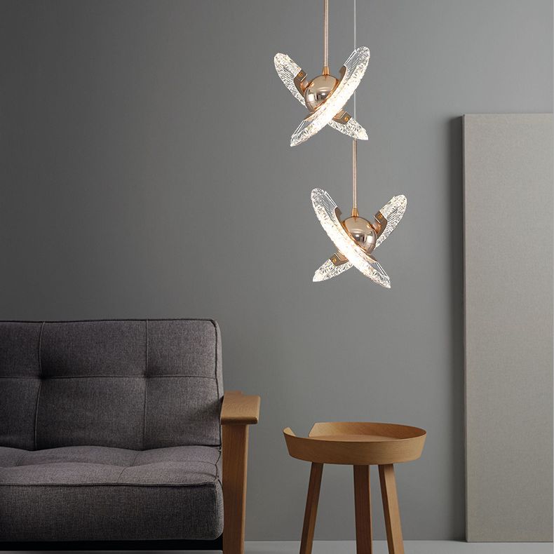 Ring Living Room Hanging Pendant Light Crystal LED Modern Suspended Lighting Fixture in Gold