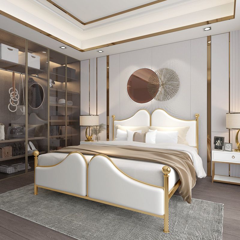 Glam Standard Bed with Upholstered Headboard in Iron Frame Bed