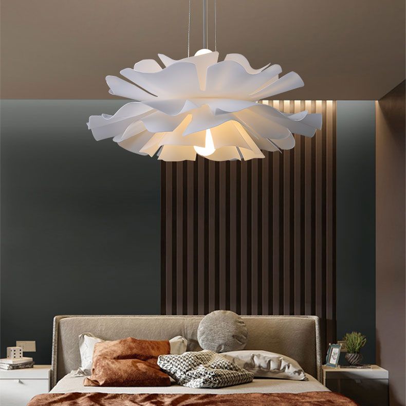 2-Light Pendant Lighting Modern Style White Lotus Shape Suspension Lighting