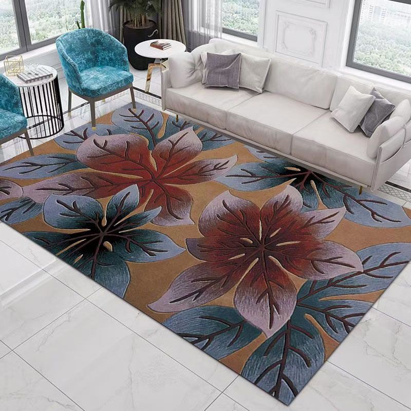 Modern Area Rug Floral Pattern Polyester Stain Resistant Carpet Home Decor Rug for Living Room