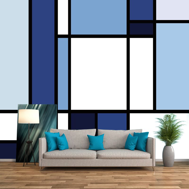 Blue-White Color Block Mural Wallpaper Geometric Modern Stain Resistant Wall Art