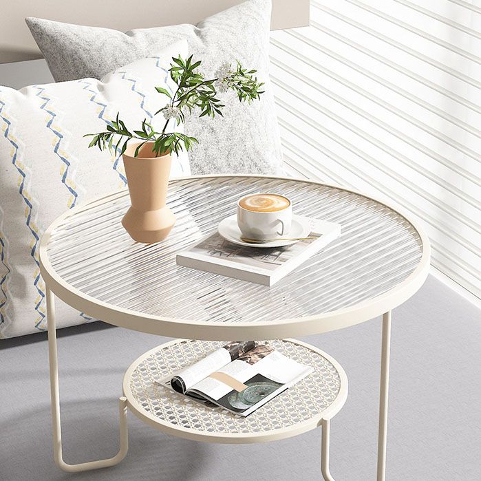 Frame Metal Coffee Table Shelf Included Round Single Cocktail Table
