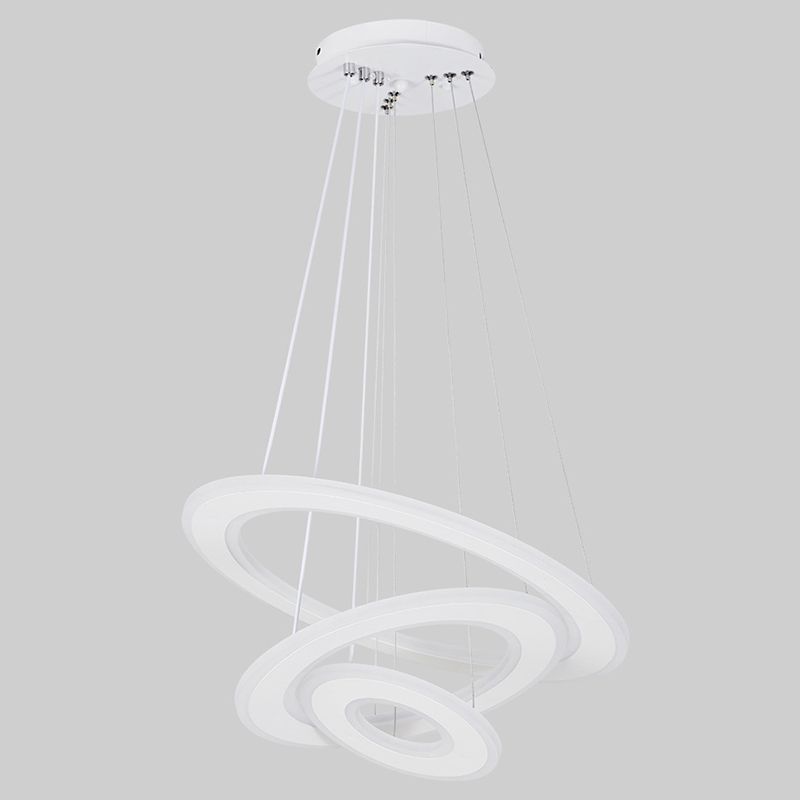 White O Chandelier Pendant Minimalist 3-Light Acrylic LED Ceiling Light for Dinner