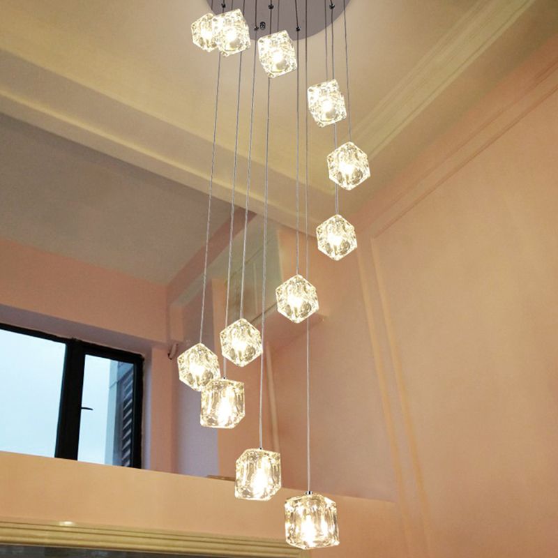 Spiral Square Multi Light Tipant Simplicity Glass Clear Glass 12 Heads Hanging Scale In Chrome