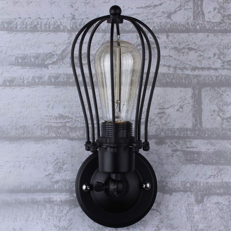 Vintage Grapefruit Cage Wall Light Fixture Single-Bulb Iron Wall Mounted Lamp in Black