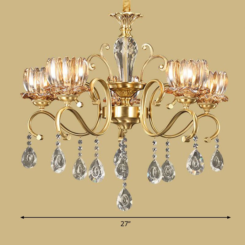 Bloem woonkamer hangende lamp retro helder kristallen glas messing kroonluchter verlichtingsarmatuur