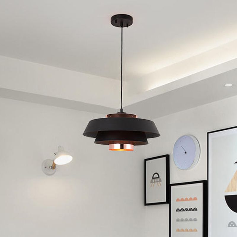 Metallic 3-Tier Round Hanging Pendant Modern Black/White and Rose Gold LED Ceiling Light Fixture