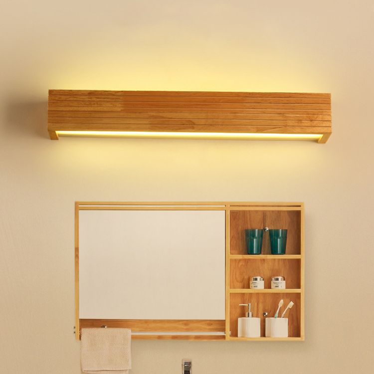 Nordic Creative Wall Mounted Mirror Front Lamp Wooden Rectangular Vanity Light for Bathroom