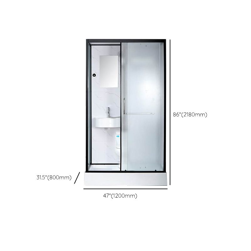 Single Sliding Rectangle Shower Kit White Frosted Shower Stall with Shower Tray