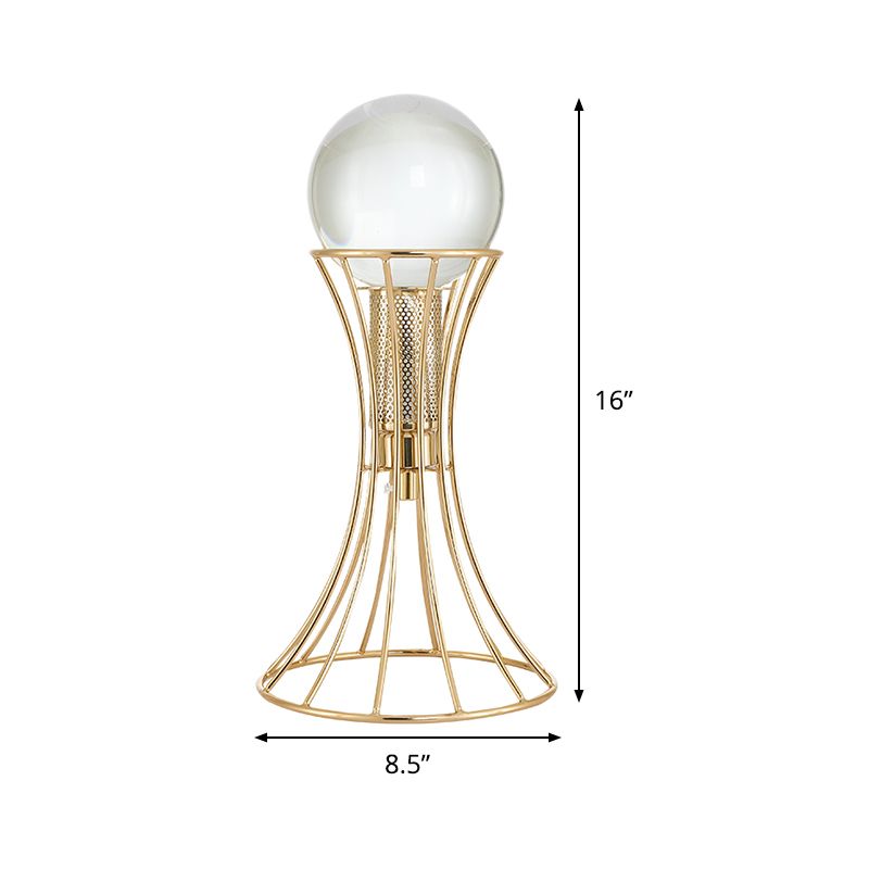 Heldere kristallen bol bureaulamp Minimalistische LED-leeslamp met gouden zandloperkooi metalen voet