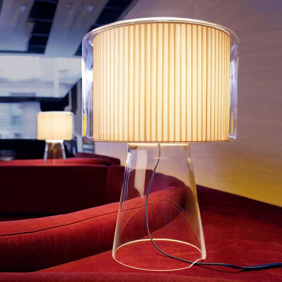 Clear Glass Fungus Plug-In Night Lamp Modernist Single White/Beige Table Light with Gathered Fabric Shade Inside