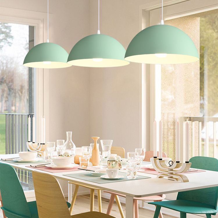 8 Color Optional Half Globe Pendant Lamp Macaron Simple Colorful Metal Hanging Light for Kitchen Dining Room