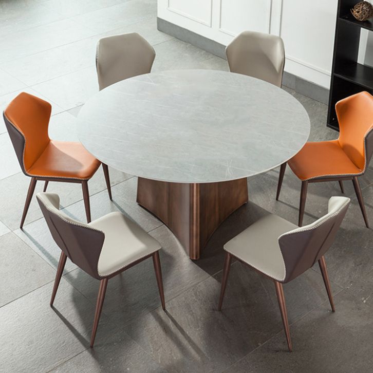 Stone Glam Round Dining Table Matte Finish Pedestal Table for Kitchen