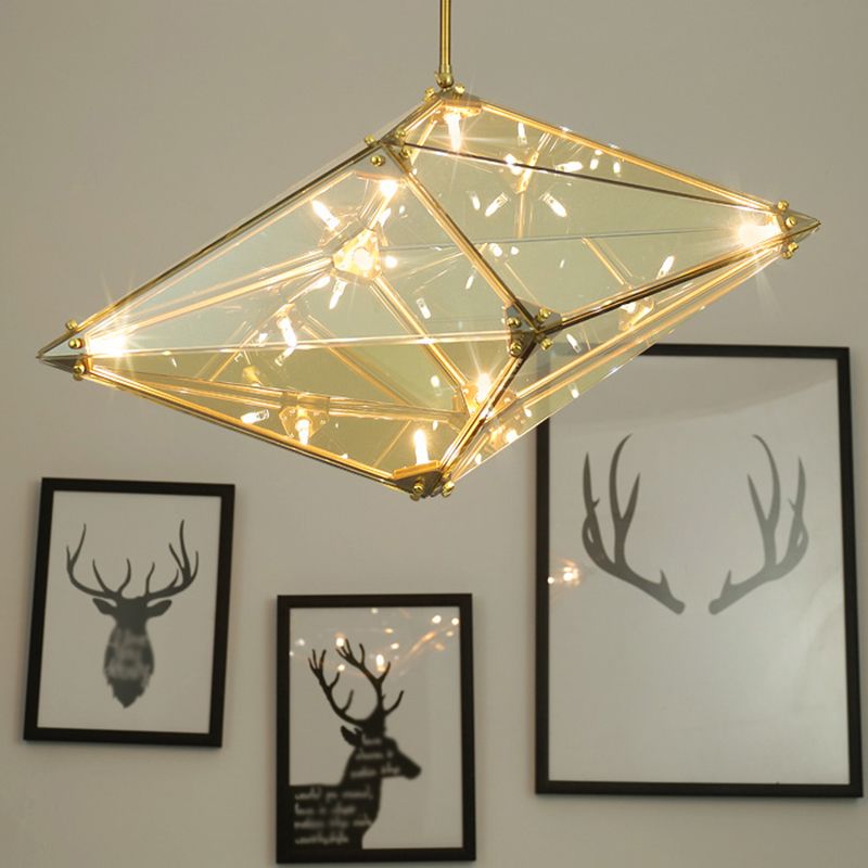 Geometria in stile post-moderno lampadario in vetro a 16 luci semplicità per illuminazione soggiorno con asta sospeso