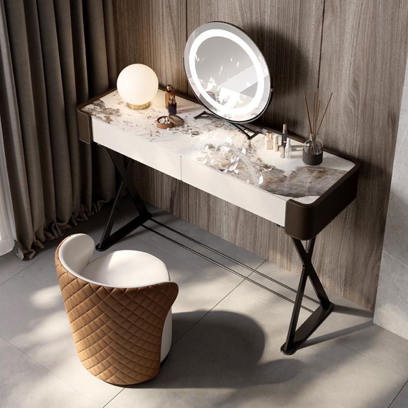 Glam 2-Drawer Vanity Table and Stool Set Slate Top Vanity Dressing Table Set