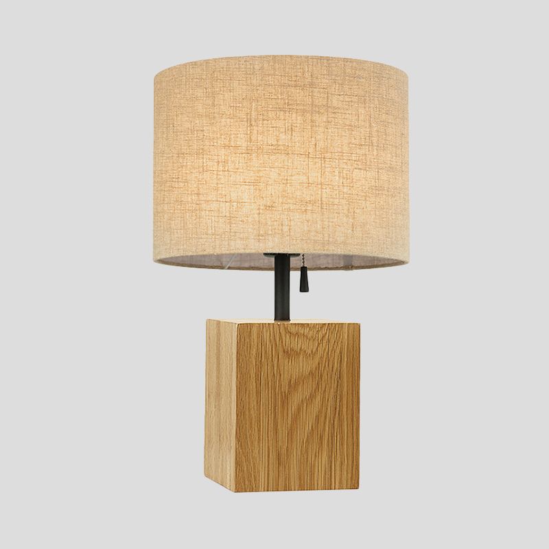 Quaderschlafzimmer Nachtlicht Holz 1 leichte Minimalismus Stofftischlampe mit Pull -Kette