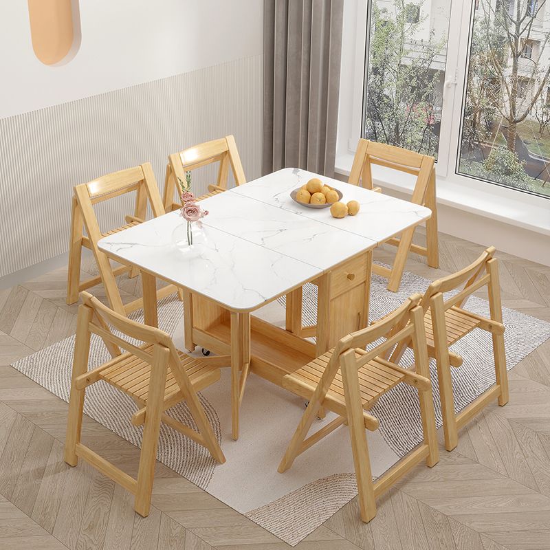 Modern Style Stone Drop-Leaf Dining Table, 51.2" x 35.4" x 29.5"