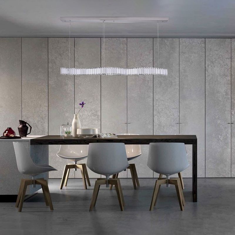Contemporary Linear LED Ceiling Lamp Fixtures Crystal Island Pendant for Dinning Room