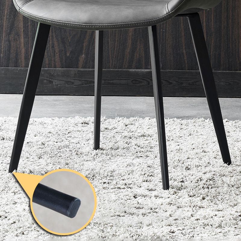 Modern Leather Side Chair Solid Back Dining Chair with Metal Base