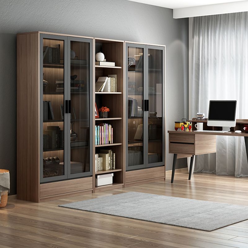 Modern Wooden Bookcase Glass Doors Closed Storage Bookshelf for Home