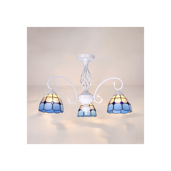 Lámpara semi empotrada para sala de estar con pantalla estilo Tiffany, lámpara semi empotrada de 3/5 luces en blanco/azul/azul cielo