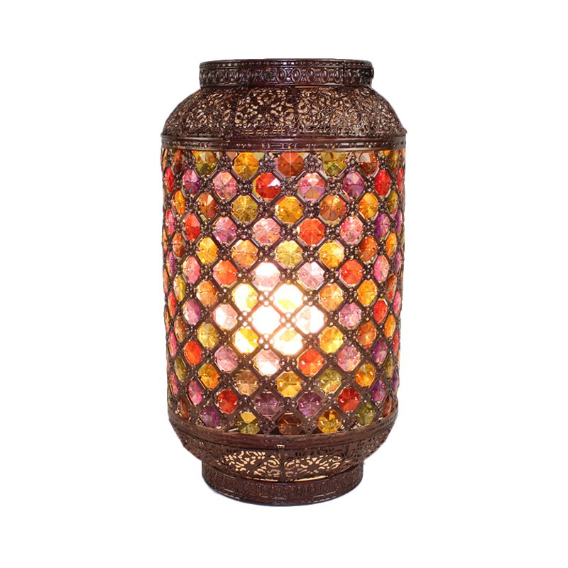 Lampada da comodino in rame in metallo lanterna a 1 luce decorativa da tavolo da notte per sala da pranzo