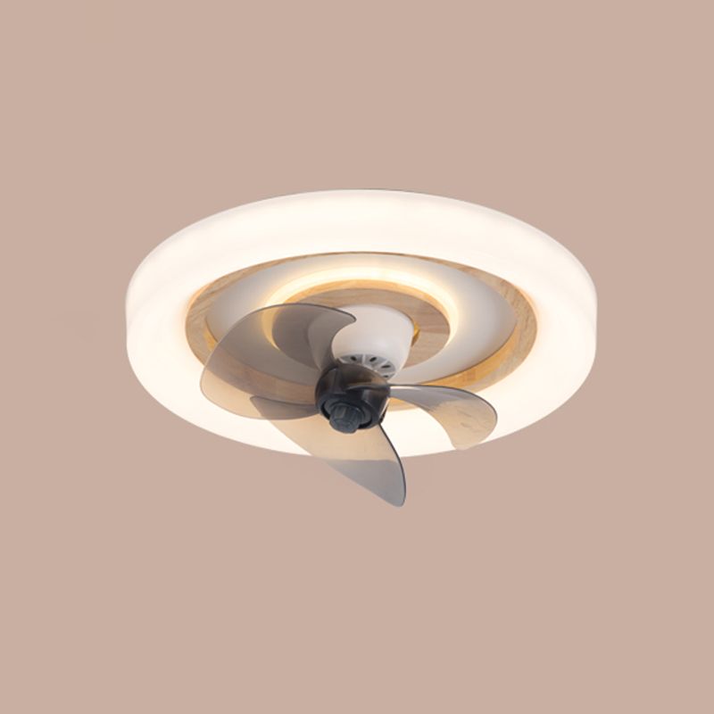 Solid Wood Round Ceiling Fan Lamp Nordic Bedroom LED Semi Flush Light with Rotatable Head