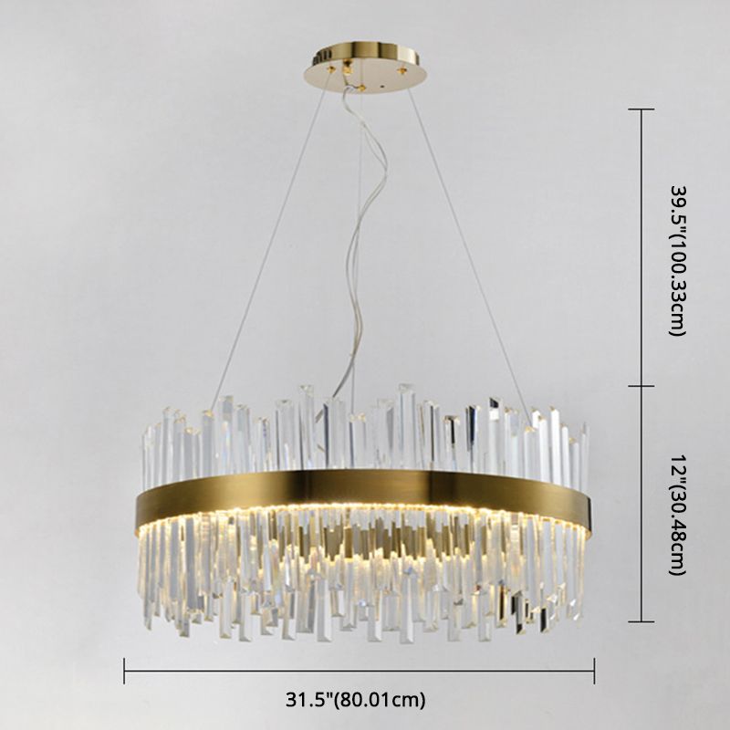 Gold Circular Hanging Ceiling Light Contemporary Crystal LED Suspended Light for Dining Room