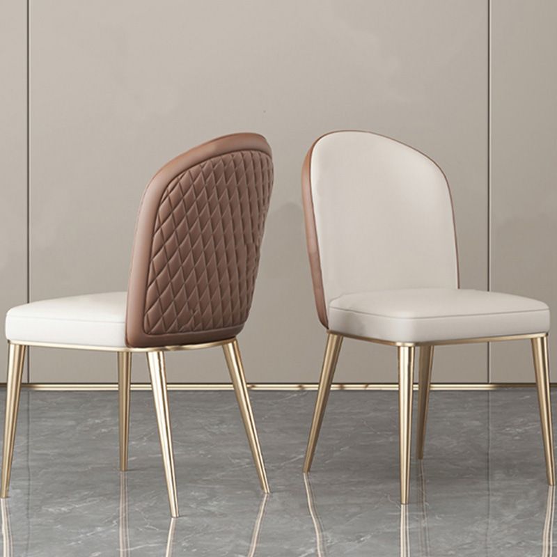 Glam Dining Faux Leather Chairs Armless Side Chairs with Metal Legs