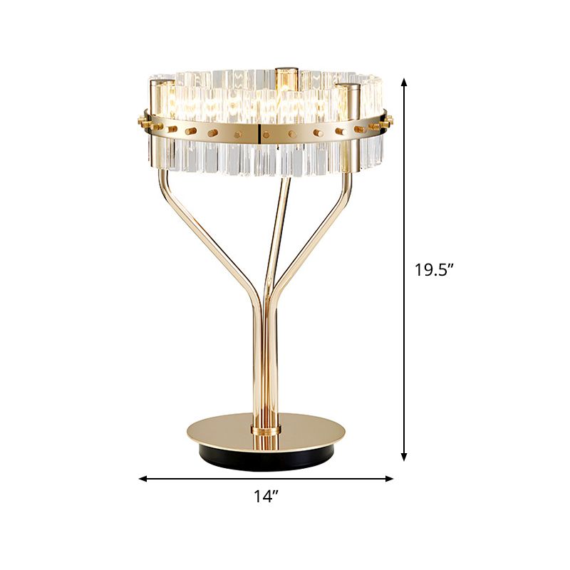 LED Cylindrical Desk Light Contemporary Beveled Crystal Night Table Lamp in Gold