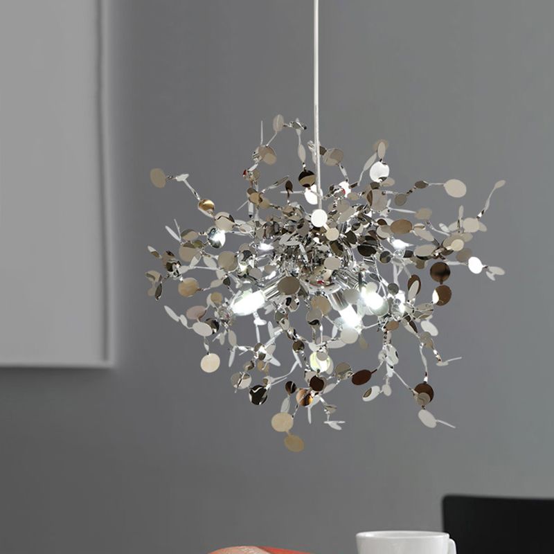 Modern Sputnik Pendant Light Fixture Metal LED Hanging Ceiling Light in Silver for Living Room