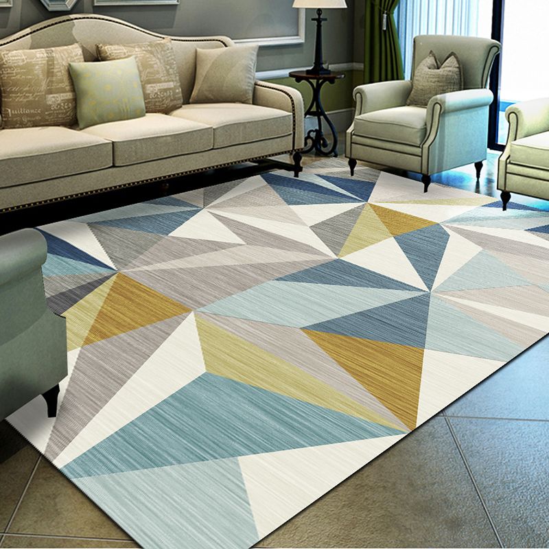 Blue Modern Area Carpet Geometric Print Area Rug Polyester Non-Slip Backing Rug for Home Decor