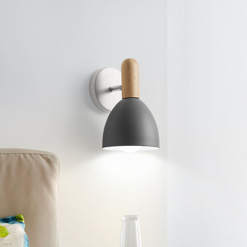 Nordic Style Metal Wall Light Dome Wall Sconce with Wood for Living Room