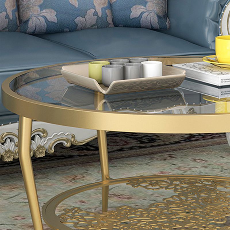 Contemporary Cocktail Table 4 Legs Glass Top Round Single Coffee Table