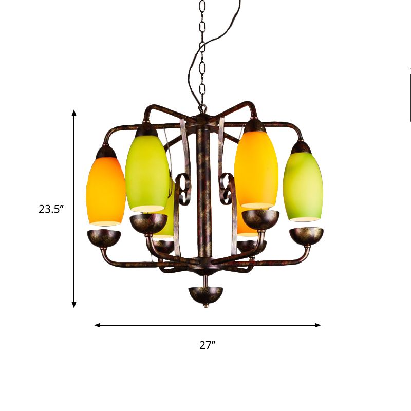 Industrial Antique Copper Pendant Light Yellow Melon 6 Lights Metallic Chandelier for Bar